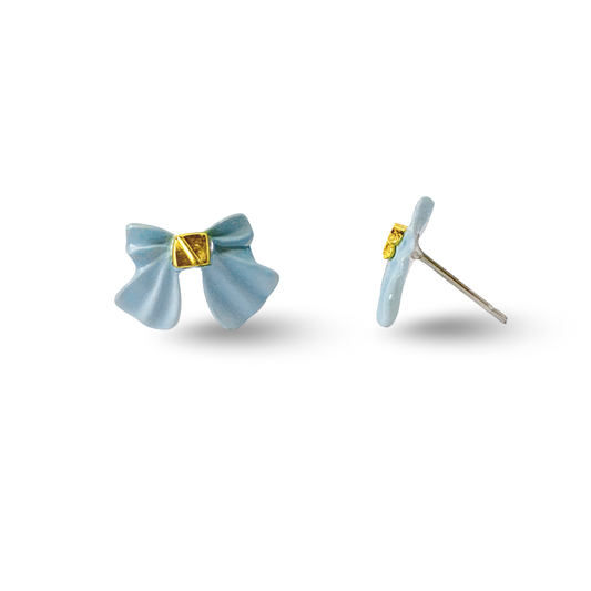 Grey Ribbon Bow Painted Metal Hypoallergenic Stud Earrings