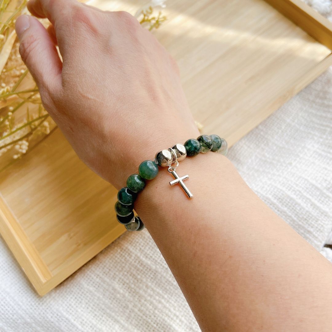 Aquamarine Faith & Calm Gemstone Cross Bracelet