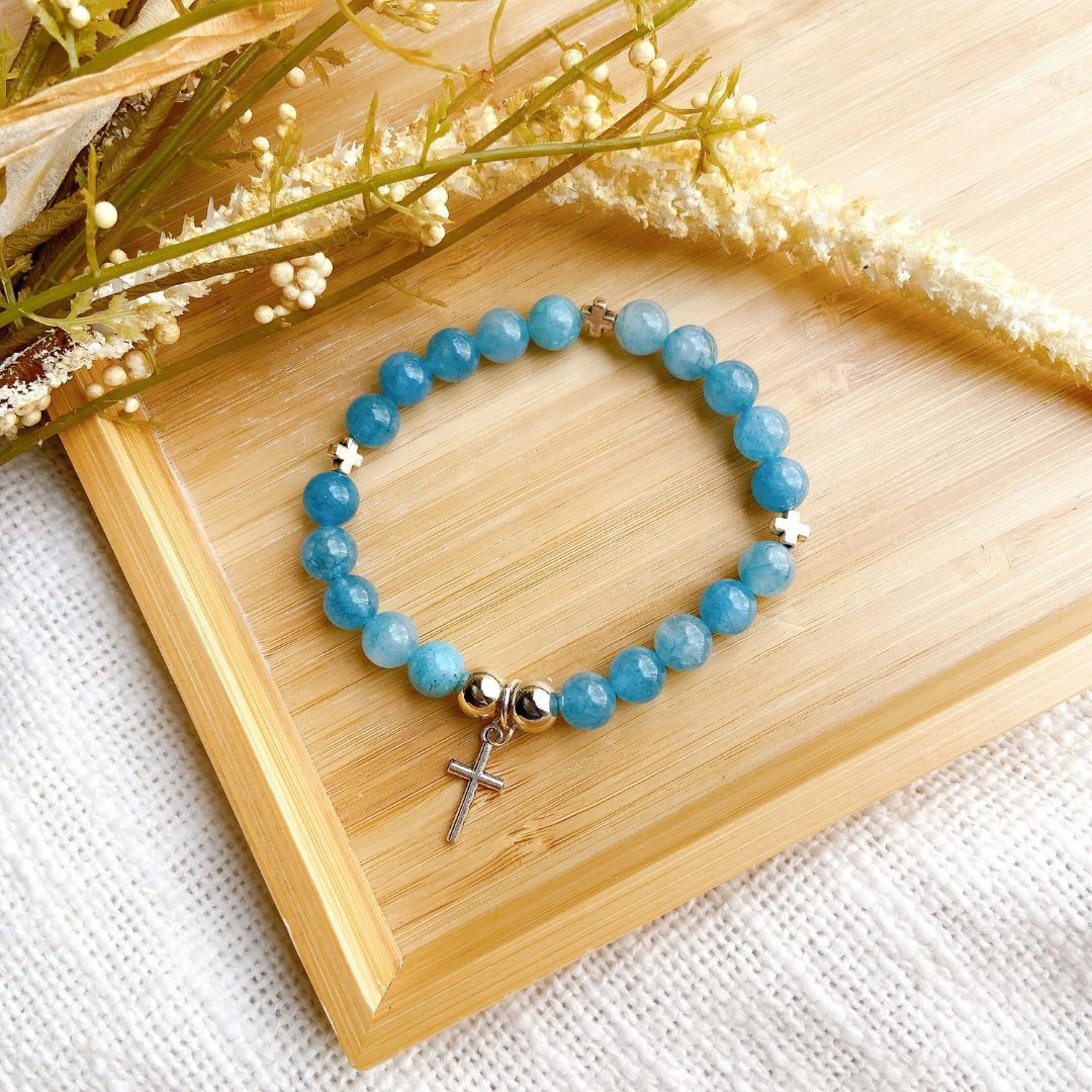 Ocean Grass Agate Faith & Calm Gemstone Cross Bracelet