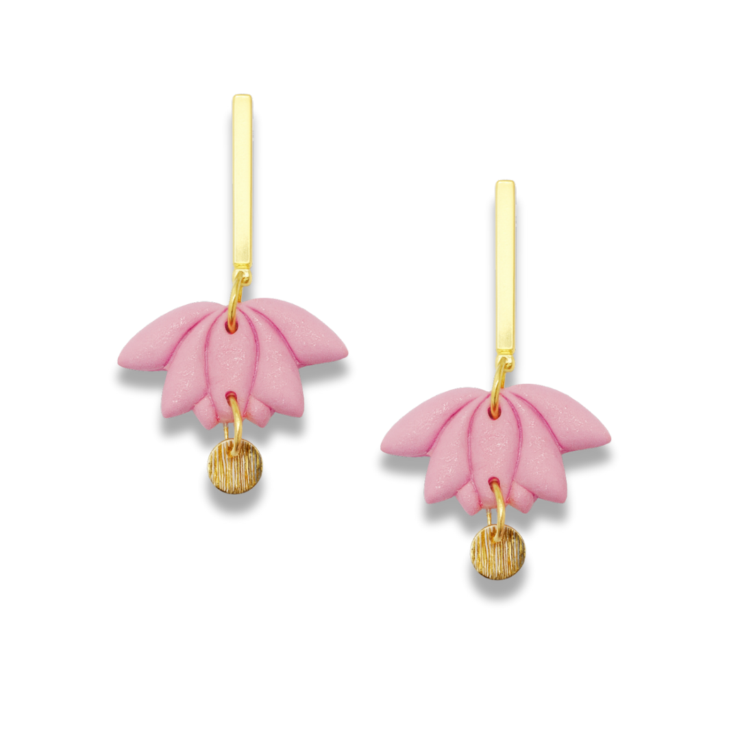 Light Peach Lotus Petal Polymer Clay Earrings – Pastel Collection