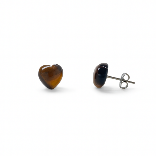 Tiger Eye 10mm Heart Natural Stone Earrings