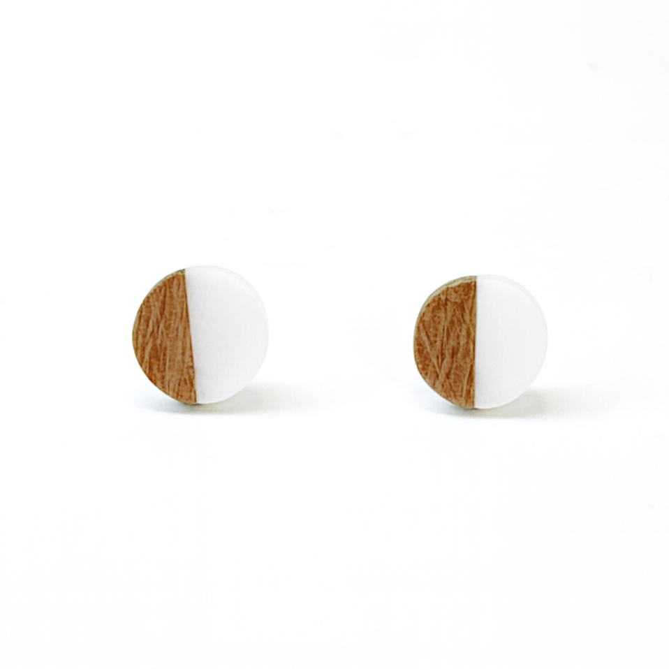 Turquoise Blue Hypoallergenic Wood and Acrylic 2-Tones Earring Studs