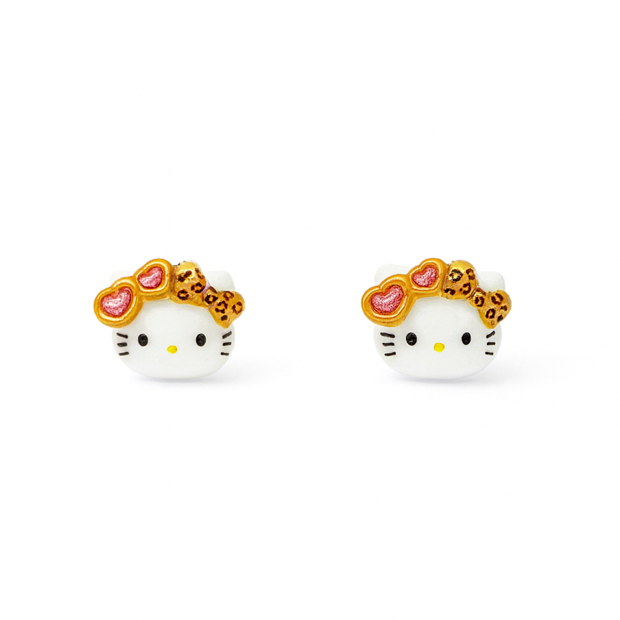 Leopard Print Bow Kitty Hypoallergenic Stud Earrings