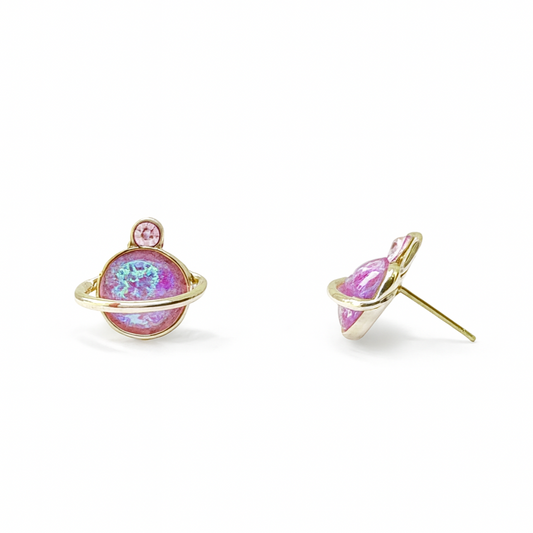 Purple Glitter Galaxy Planet Hypoallergenic Stud Earrings
