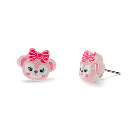 Pink Bear Duffy and Friends Inspired Glitter Crystal Jelly Hypoallergenic Stud Earrings