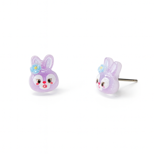 Purple Rabbit Duffy and Friends Inspired Glitter Crystal Jelly Hypoallergenic Stud Earrings