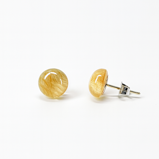 Golden Rutilated Quartz 10mm Round Natural Stone Earrings