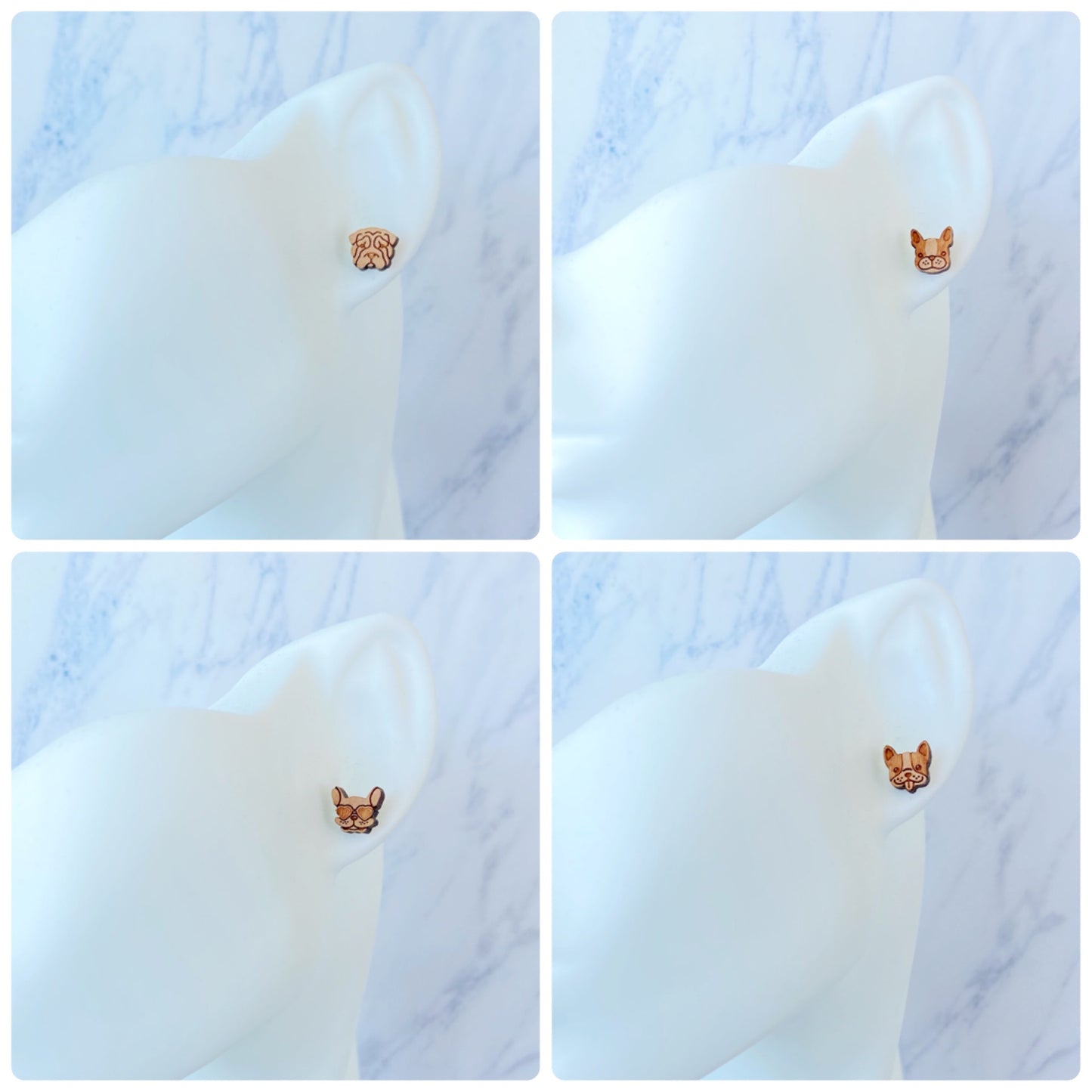 Wooden Shar Pei Dog Hypoallergenic Earring Studs