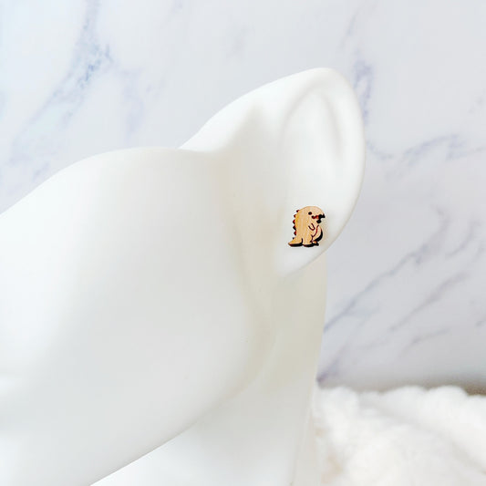 Wooden Dinosaur Hypoallergenic Earring Studs