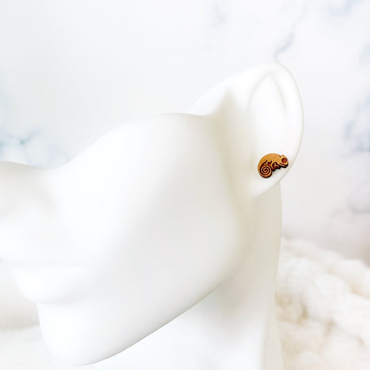 Wooden Chameleon Hypoallergenic Earring Studs