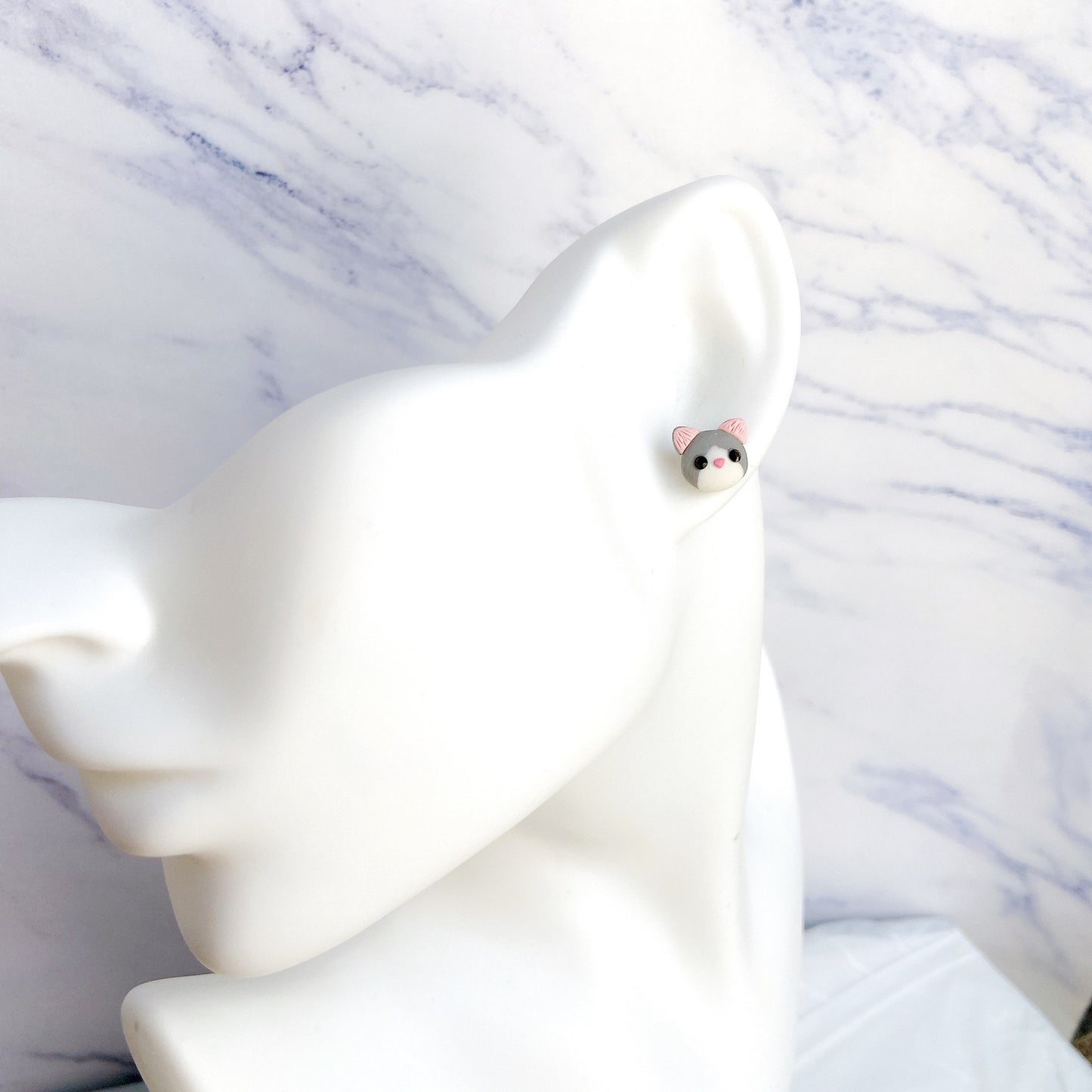 Rhinestone Kitten Cat Polymer Clay Hypoallergenic Stud Earrings