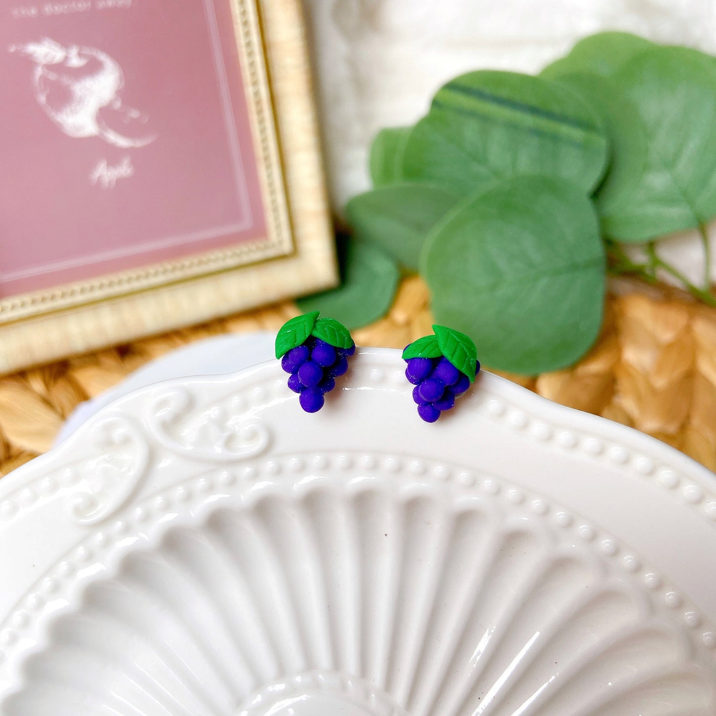 Grapes Polymer Clay Hypoallergenic Stud Earrings
