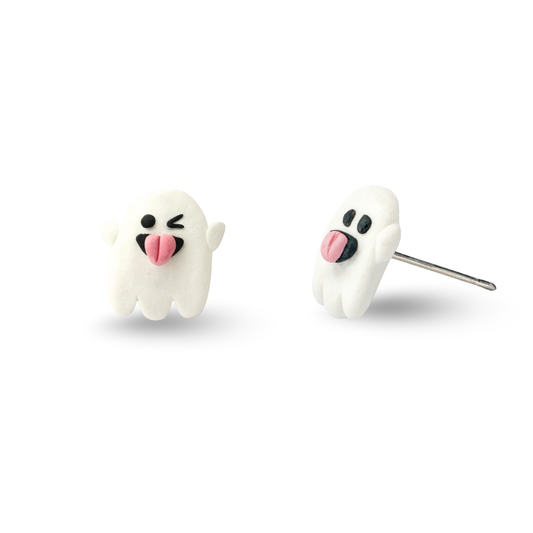 Halloween Funny Face Ghost Polymer Clay Hypoallergenic Stud Earrings