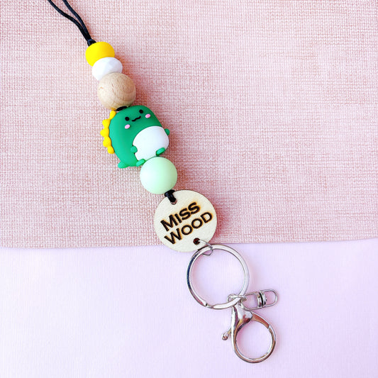 Chubby Dinosaur Personalized Name Teacher ID Key Lanyard