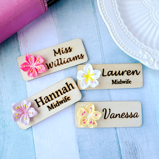 3D Yellow Sakura Flower Personalized Name Tag