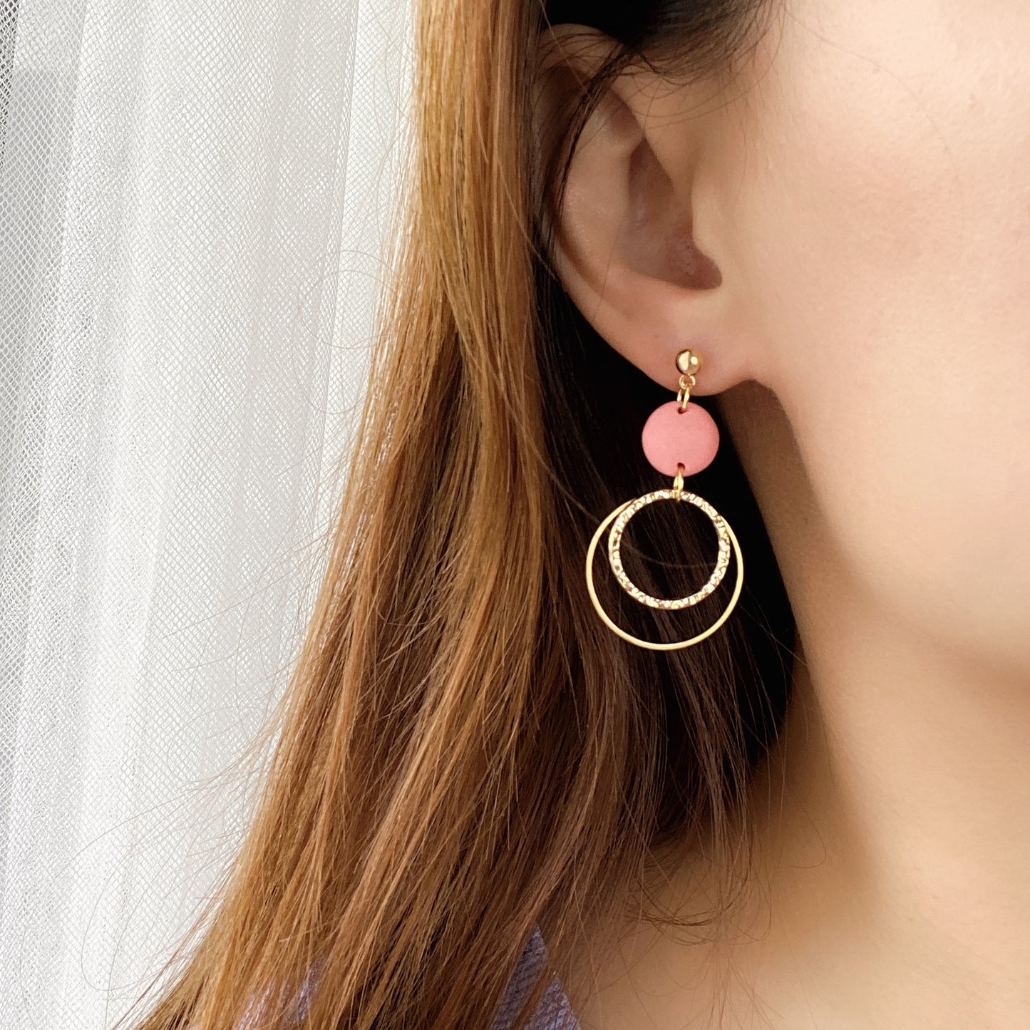 Coal Pink Dual Ring Dangle Earrings – Minimal Luxe Collection
