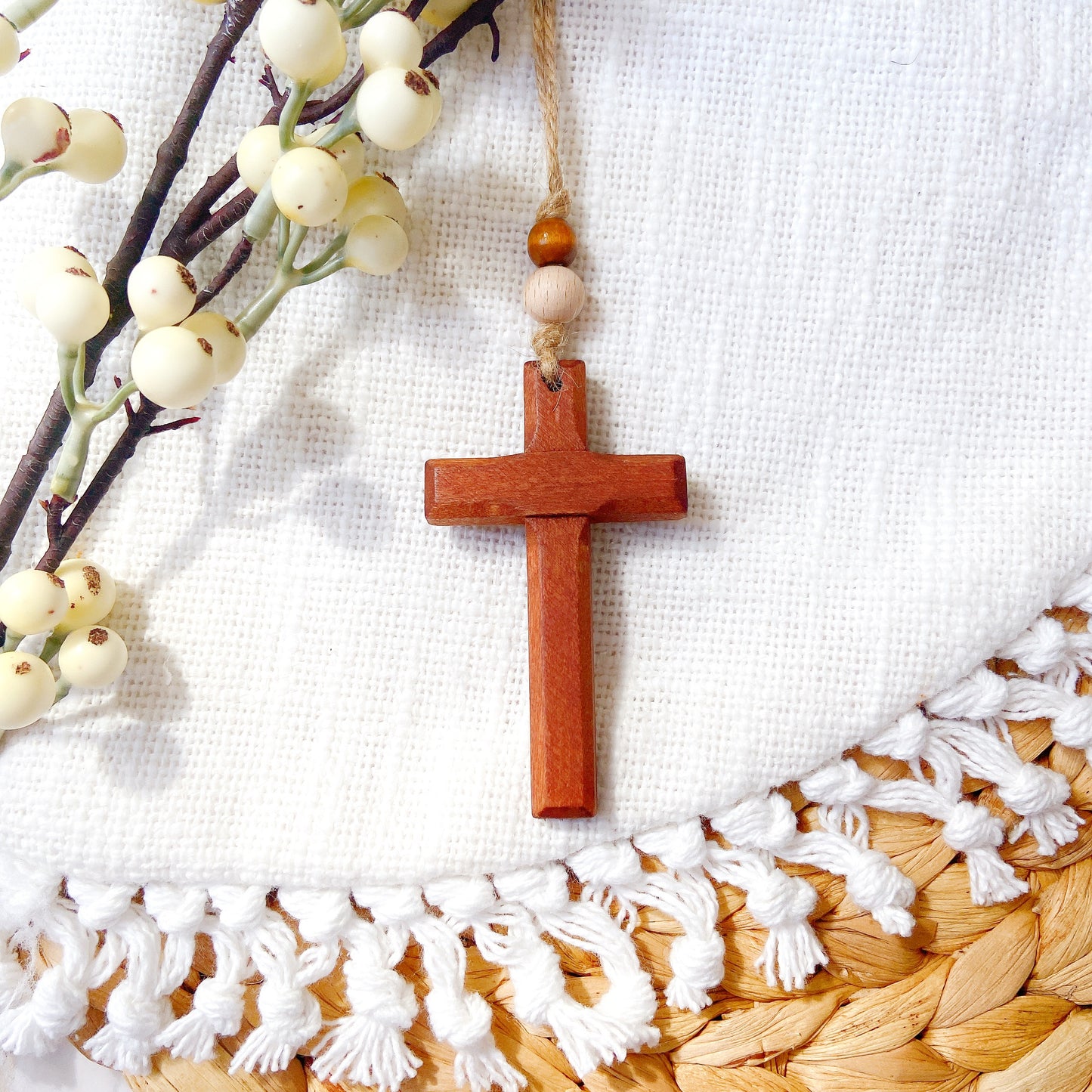Large Cross in Black or Varnished wood Essential Oil Diffuser Hanging Car Charm