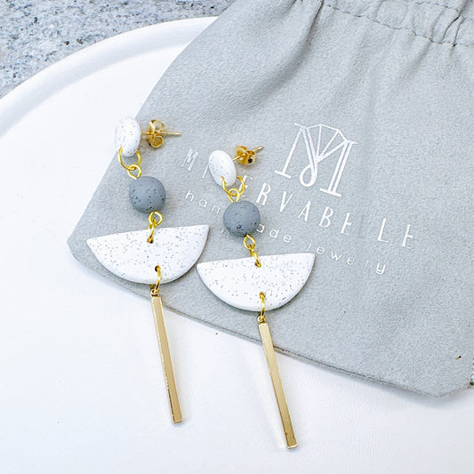 Polymer Clay Geometric Stone Golden bar Earrings