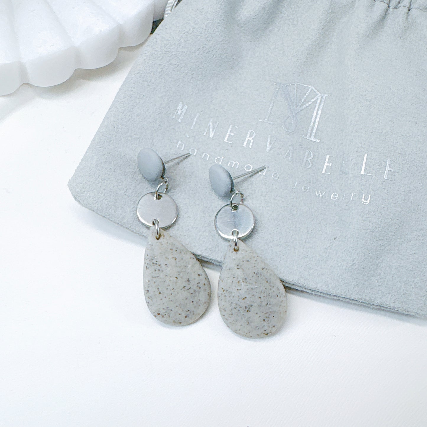 Golden Teardrop Polymer Clay Stone Dangle Earrings