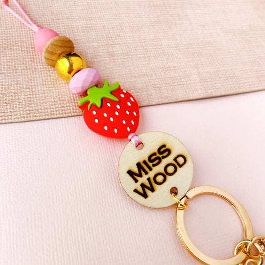 Strawberry Personalized Name Teacher ID Lanyard