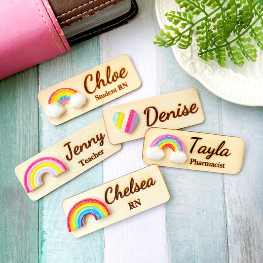 3D Glitter Classic Rainbow Personalized Name Tag