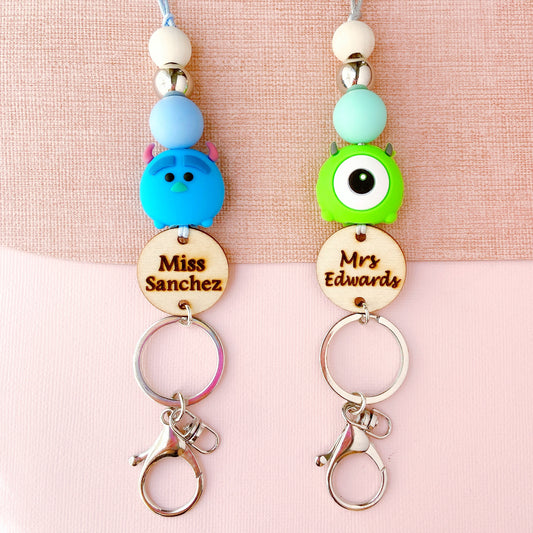 Monsters University Green Monster Inspired Personalized Name Teacher ID Key Lanyard