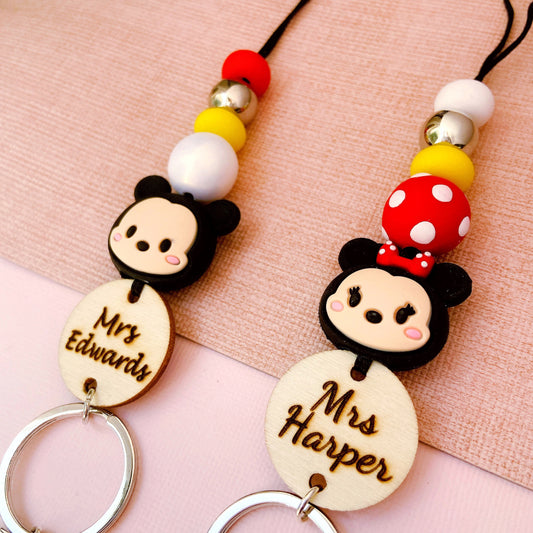 Mickey and Minnie Mouse Teacher ID Key Lanyard