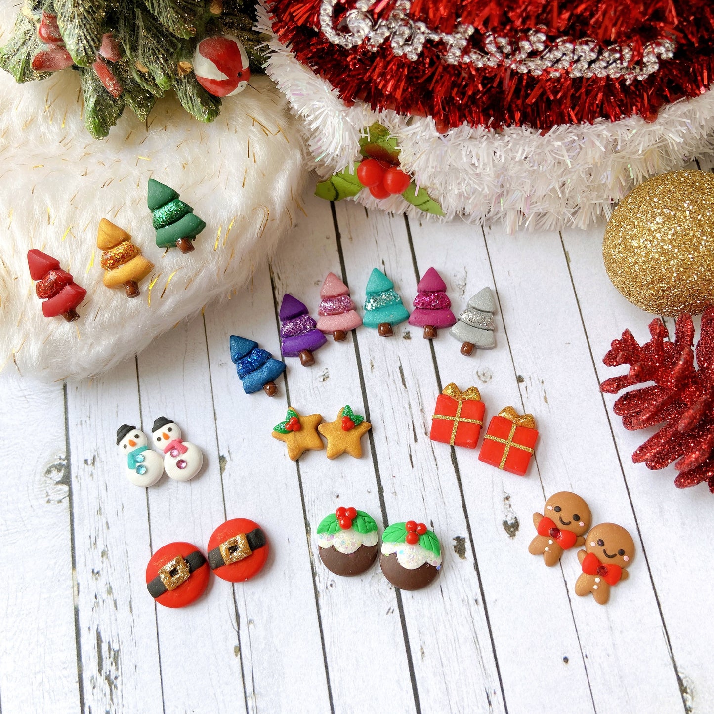 Christmas Golden Star Polymer Clay Hypoallergenic Stud Earrings
