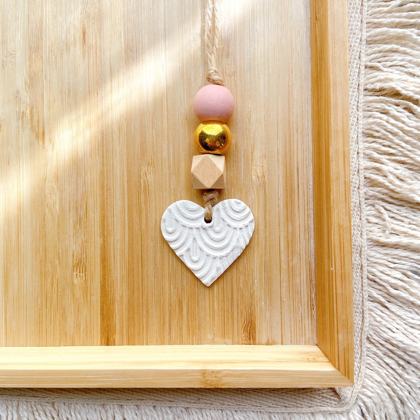 Handcraft Heart Pendant with Polymer Clay Beaded Hanging Charm