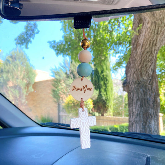 Large Handcraft Cross Charm with Polymer Clay Beaded and Scripture Tag