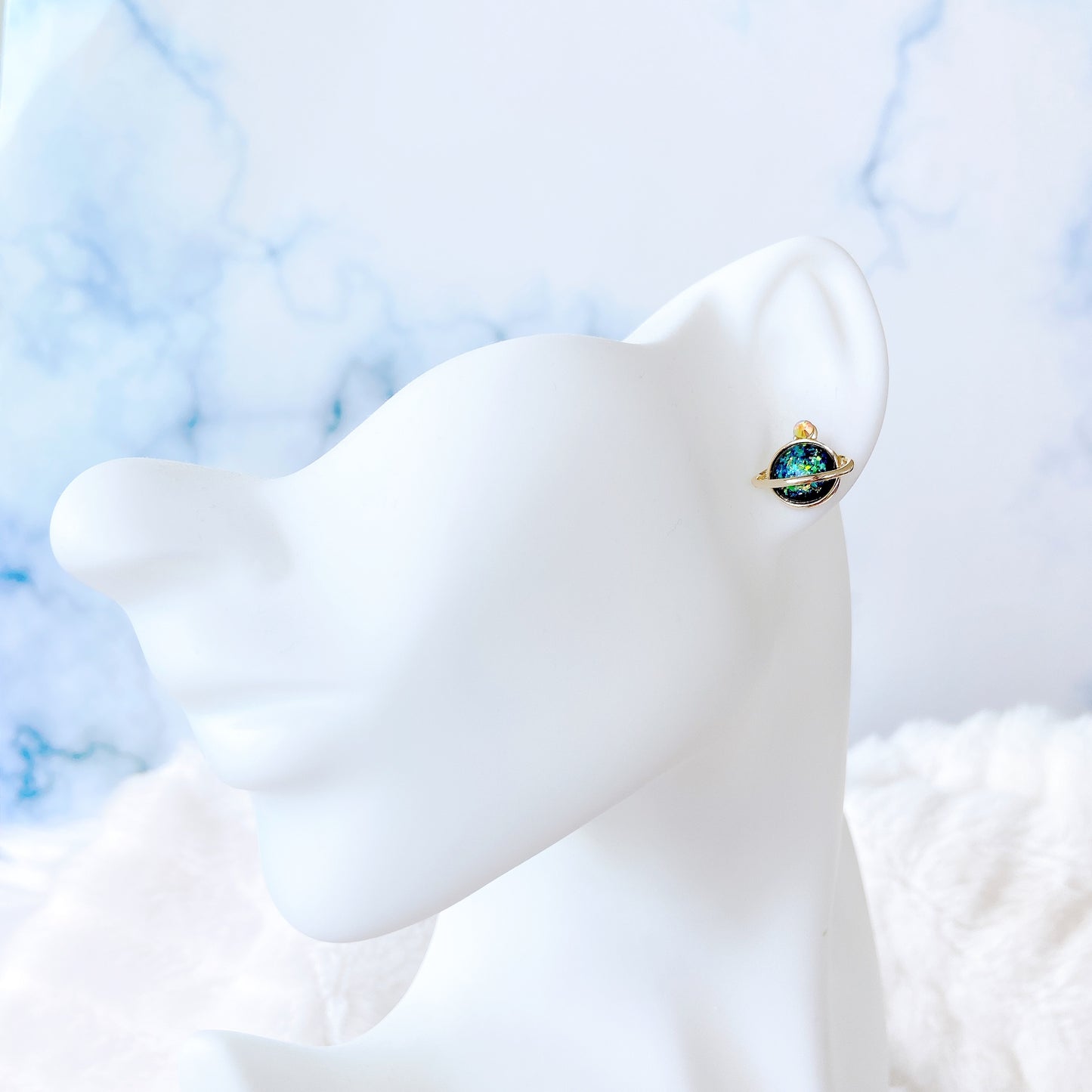 Symphony Blue Glitter Galaxy Planet Hypoallergenic Stud Earrings