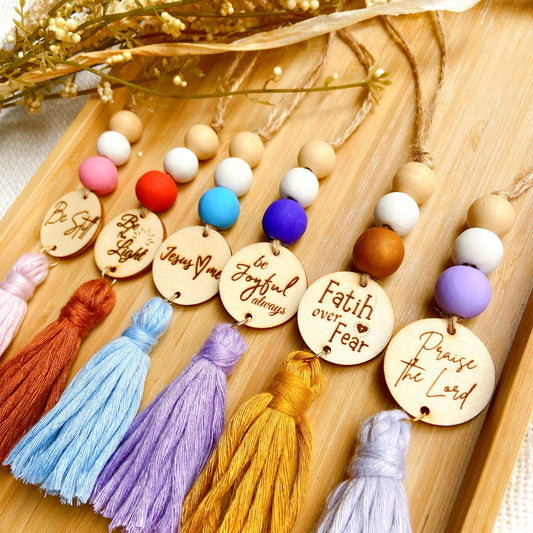 Dark Amber Bible Verse Yarn Tassel Essential Oil Car Diffuser Hanging Charm