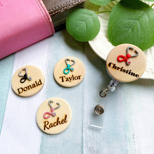 Handmade 3D Pink Stethoscope Medical Doctor Personalized Name Badge Reel