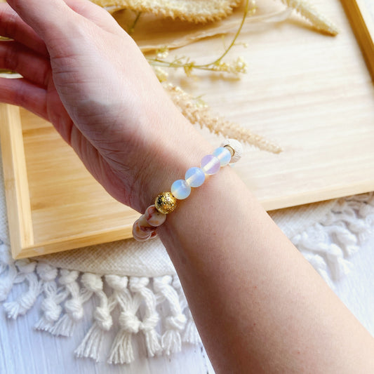 Netstone Jasper Natural Stone and Opalite Bracelet with Lava Bead – Calming & Diffuser Design