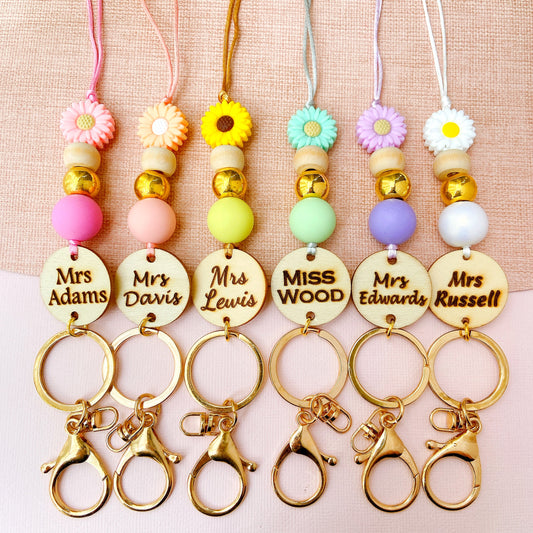 Small Daisy Flower Teacher ID Key Lanyard