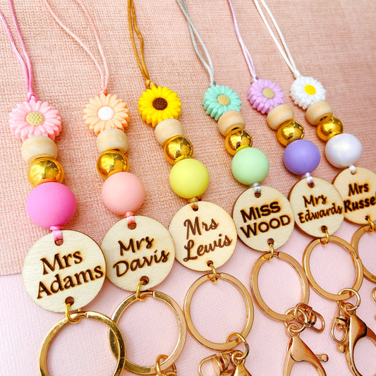 Small Daisy Flower Teacher ID Key Lanyard