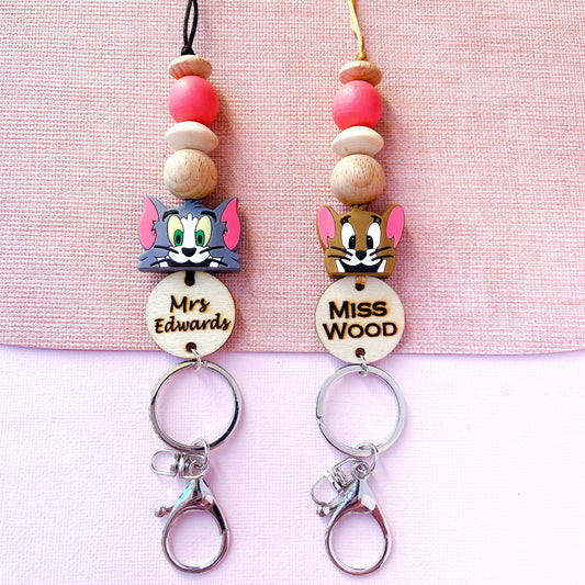 Tom and Jerry Inspired Cartoon Mouse Personalized Name Teacher ID Key Lanyard