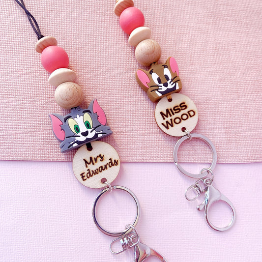 Tom and Jerry Inspired Personalized Name Teacher ID Key Lanyard