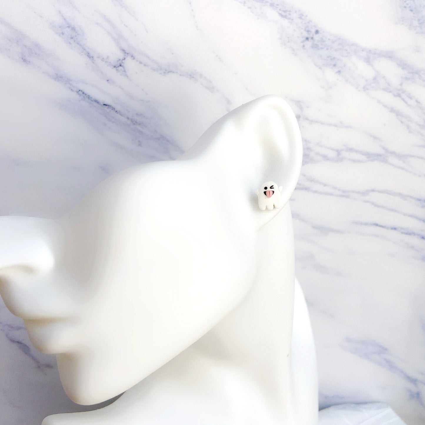 Halloween Funny Face Ghost Polymer Clay Hypoallergenic Stud Earrings