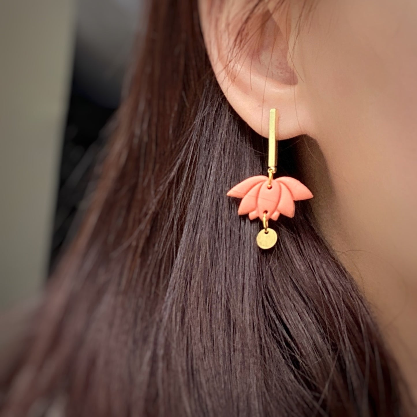 Coral Lotus Petal Polymer Clay Earrings – Pastel Collection