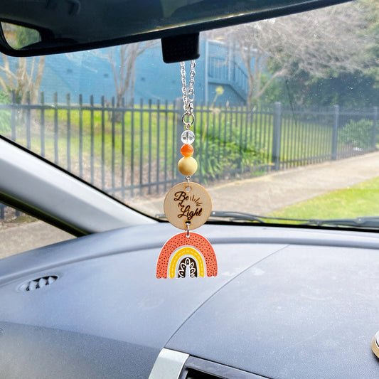 Coral & Yellow Boho Rainbow Bible Message Car Hanging Charm