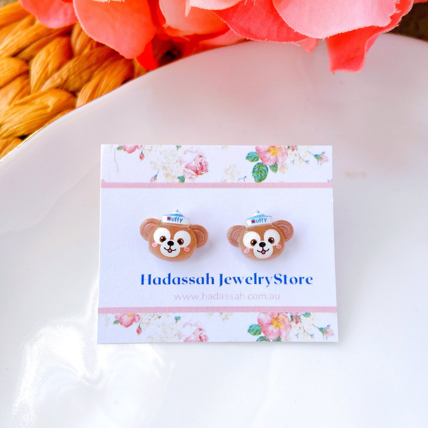 Green Cat Duffy and Friends Inspired Glitter Crystal Jelly Hypoallergenic Stud Earrings