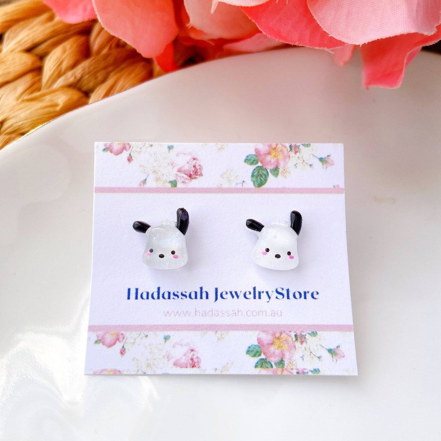Drop-ear Pochacco Dog Glitter Crystal Jelly Hypoallergenic Stud Earrings