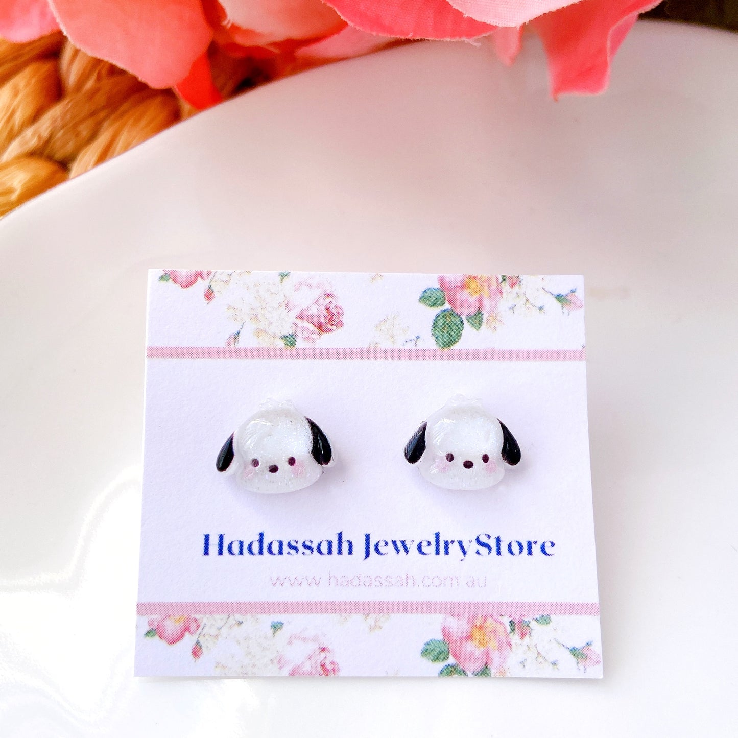 Upright-ear Pochacco Dog Glitter Crystal Jelly Hypoallergenic Stud Earrings
