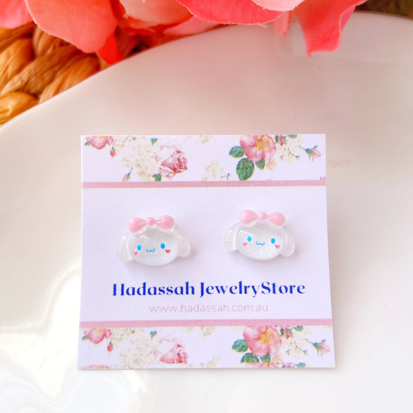 Pudding Dog Glitter Crystal Jelly Hypoallergenic Stud Earrings