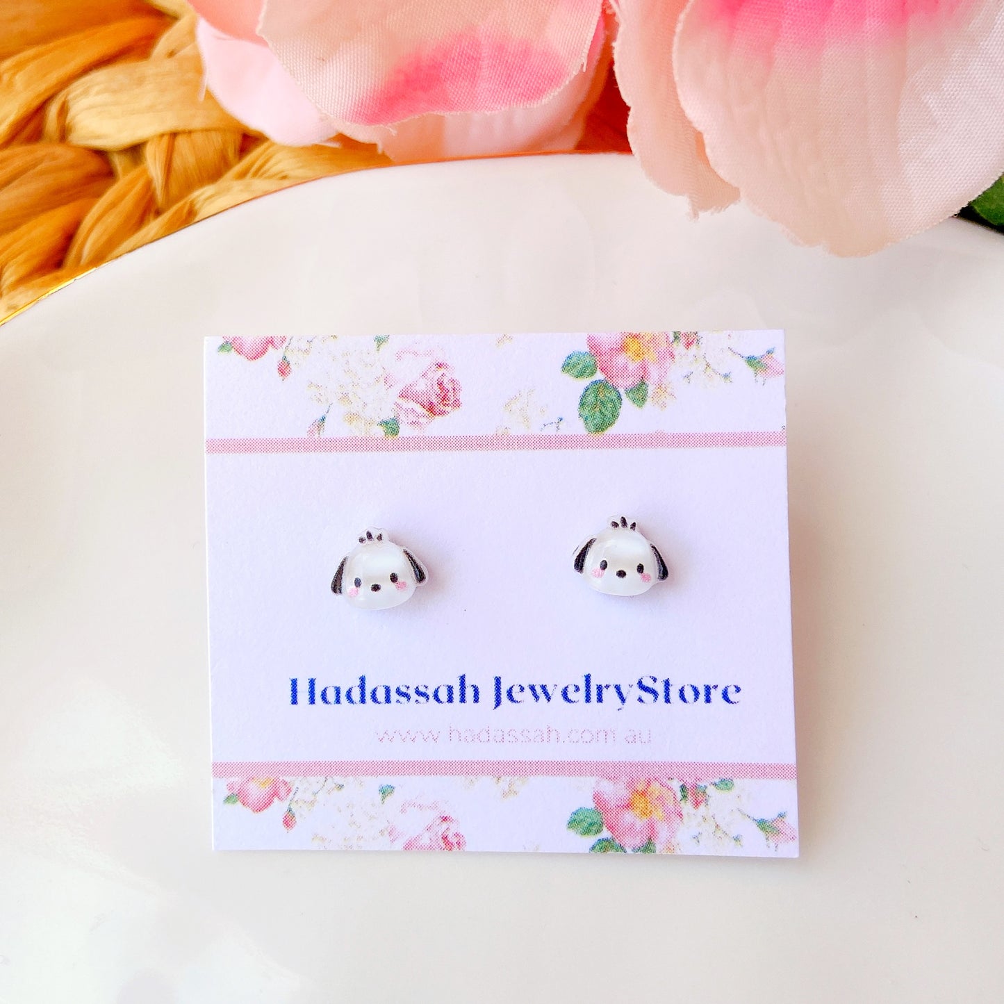Tiny Pochacco Dog Inspired Hypoallergenic Stud Earrings