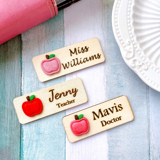 Handmade 3D Red Apple Teacher Personalised Name Tag