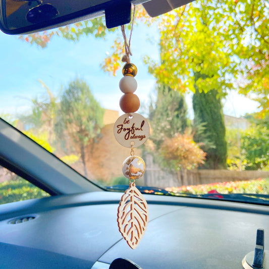 Wooden Leaf with Goldfoil Polymer Clay Beaded Essential Oil Car Hanging Charm