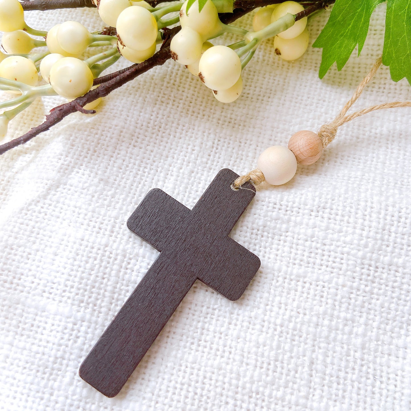 Large Wooden Cross Essential Oil Car Rear Mirror Hanging Charm