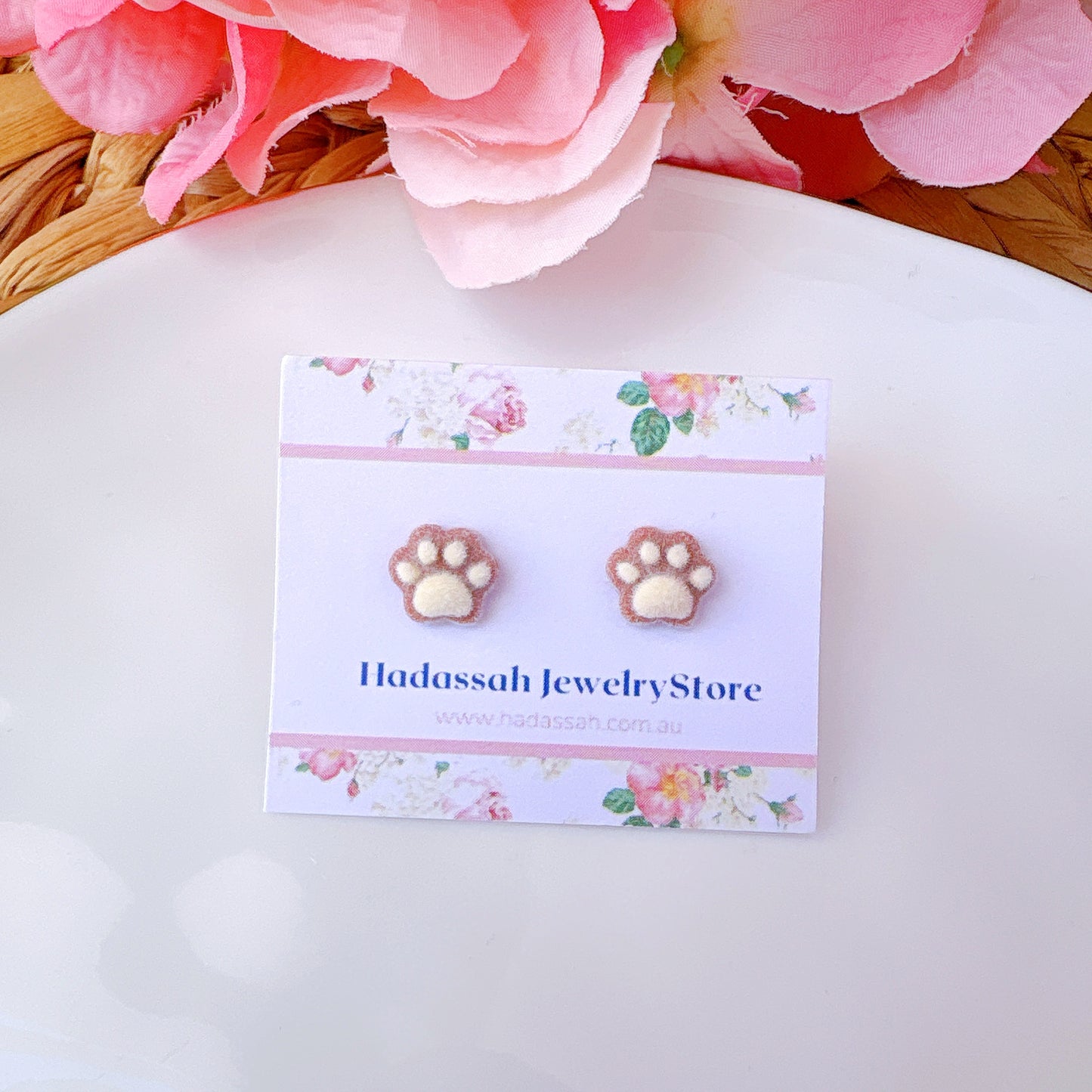 Transparent Pink Animals Paw Hypoallergenic Stud Earrings